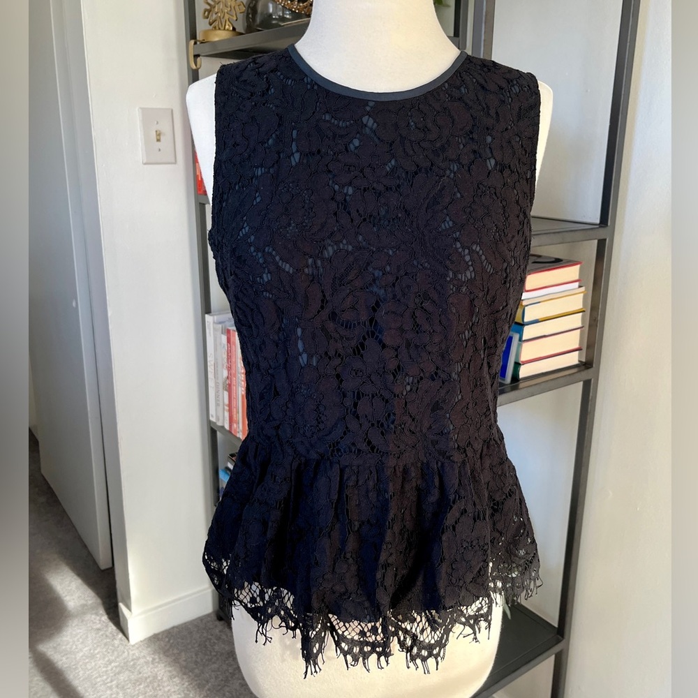 J. Crew Black peplum lace sleeveless top, size 4